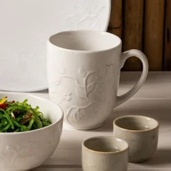 LUBIANA HANAMI Serwis obiadowy 30 el / 6 osób z kubkami i salaterkami | biała porcelana