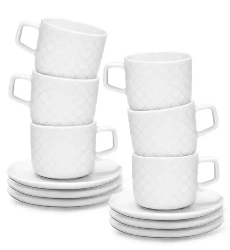 LUBIANA MARRAKESZ 12 x Filiżanka 250 ml + spodek 15 cm / 24 el / biały / porcelana
