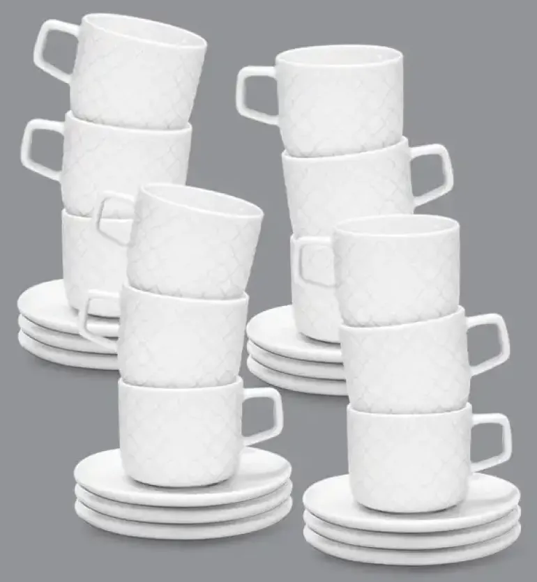 LUBIANA MARRAKESZ 12 x Filiżanka 250 ml + spodek 15 cm / 24 el / biały / porcelana