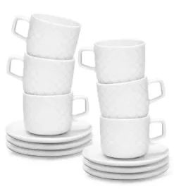 LUBIANA MARRAKESZ 6 x Filiżanka 250 ml + spodek 15 cm / 12 el / biały
