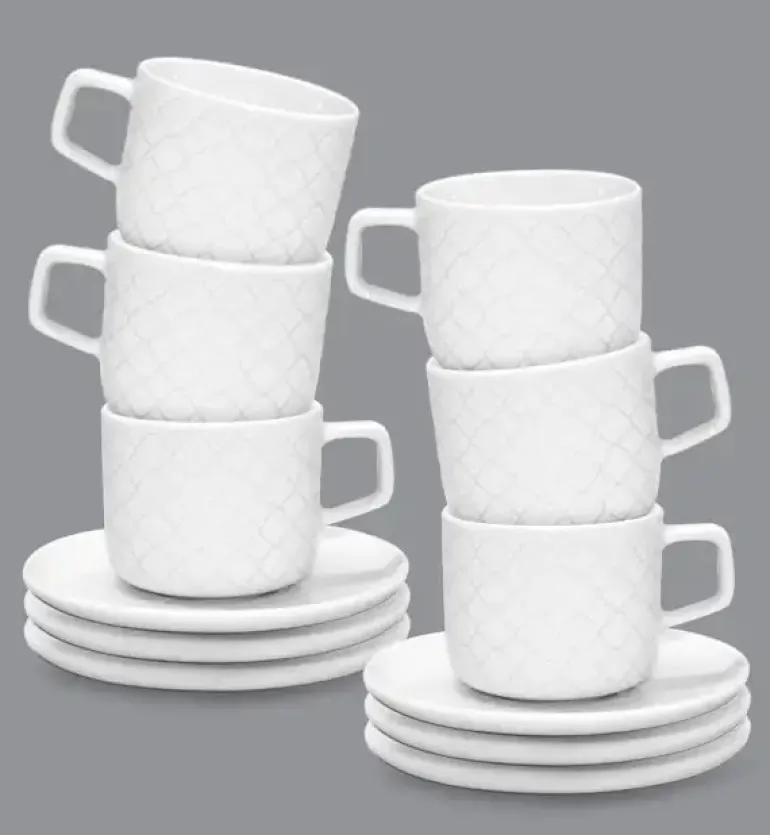 LUBIANA MARRAKESZ 6 x Filiżanka 250 ml + spodek 15 cm / 12 el / biały