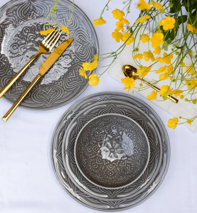 LUBIANA ORIENTAL | KM00 | SZARY | Serwis obiadowy 54 el dla 18 os | porcelana luz