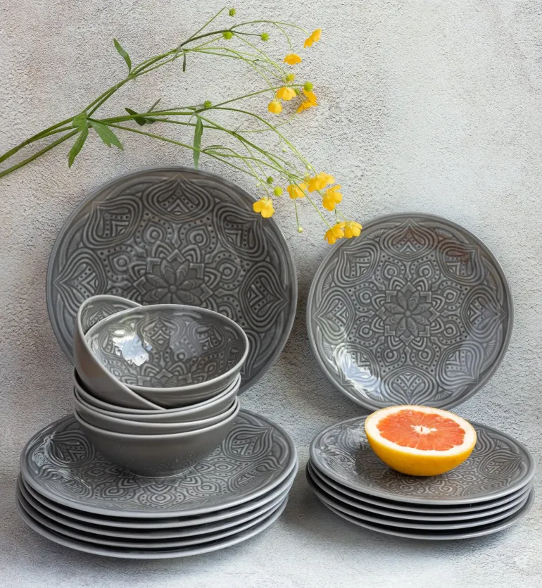 LUBIANA ORIENTAL | KM00 | SZARY | Serwis obiadowy 18 el dla 6 os | porcelana luz