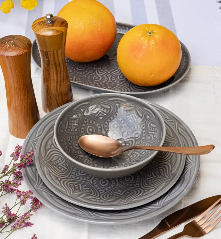 LUBIANA ORIENTAL | KM00 | SZARY | Serwis obiadowy 18 el dla 6 os | porcelana luz