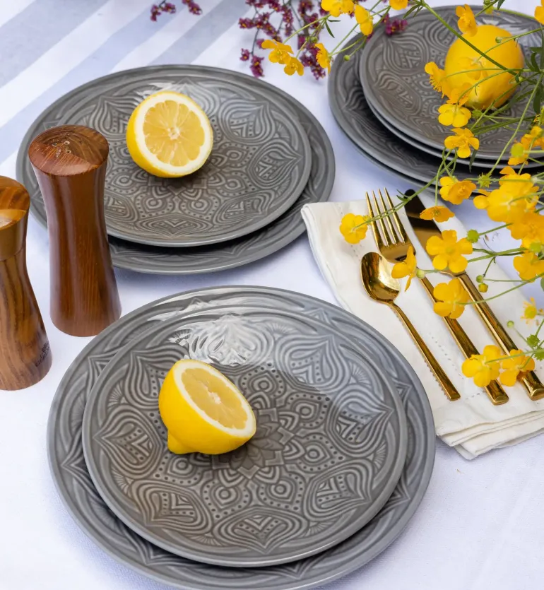LUBIANA ORIENTAL | KM00 | SZARY | 12x talerz obiadowy 25 cm | porcelana luz