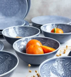 LUBIANA ORIENTAL | K9 SZARO - NIEBIESKI | 6x salaterka 15 cm | porcelana luz