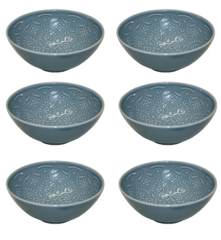 LUBIANA ORIENTAL | K9 SZARO - NIEBIESKI | 6x salaterka 15 cm | porcelana luz