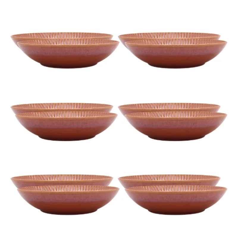 LUBIANA STONEWARE BLUSH | Talerz głęboki 22 cm x 12 szt. | luz | kolor łososiowy
