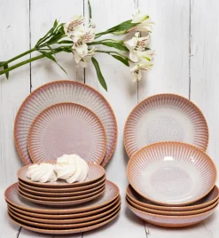LUBIANA STONEWARE CERAMIKA | BLUSH | Serwis obiadowy 36 elementów dla 12 osób | kolor łososiowy