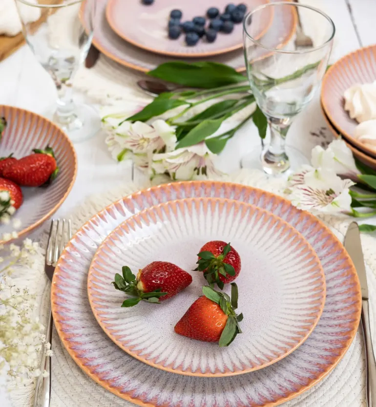 LUBIANA STONEWARE CERAMIKA BLUSH | Serwis obiadowy 12 elementów dla 4 osób | kolor łososiowy