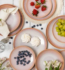 LUBIANA STONEWARE CERAMIKA BLUSH | Serwis obiadowy 12 elementów dla 4 osób | kolor łososiowy