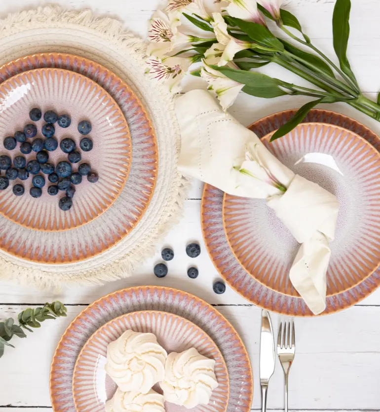 LUBIANA STONEWARE CERAMIKA BLUSH | Serwis obiadowy 12 elementów dla 4 osób | kolor łososiowy