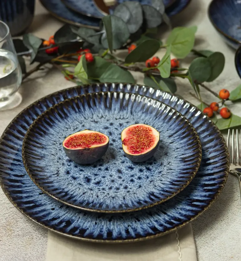 LUBIANA STONEWARE CERAMIKA / COSMOS / 18x Talerz deserowy 20,5 cm / odcień niebieskiego