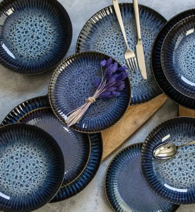 LUBIANA STONEWARE CERAMIKA / COSMOS / 12x Talerz głęboki 22 cm / odcień niebieskiego