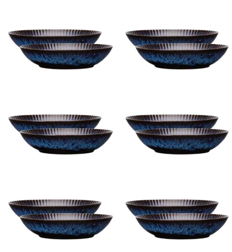 LUBIANA STONEWARE CERAMIKA / COSMOS / 12x Talerz głęboki 22 cm / odcień niebieskiego
