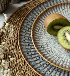 LUBIANA STONEWARE CERAMIKA / METEOR DESERT / Serwis obiadowy 54 elementy dla 18 osób / odcień piaskowo-niebieski