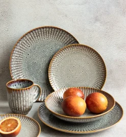 LUBIANA STONEWARE CERAMIKA / METEOR DESERT / Serwis obiadowy 72 elementy dla 24 osób / odcień piaskowo-niebieski