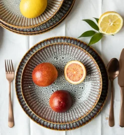 LUBIANA STONEWARE CERAMIKA / METEOR DESERT / Serwis obiadowy 72 elementy dla 24 osób / odcień piaskowo-niebieski