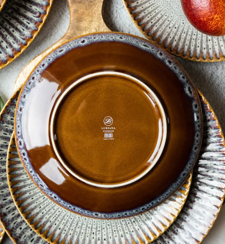 LUBIANA STONEWARE CERAMIKA / METEOR DESERT / Serwis obiadowy 72 elementy dla 24 osób / odcień piaskowo-niebieski