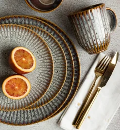 LUBIANA STONEWARE CERAMIKA / METEOR DESERT / Serwis obiadowy 72 elementy dla 24 osób / odcień piaskowo-niebieski