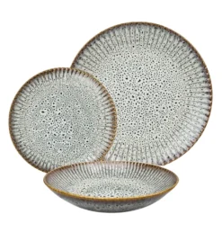 LUBIANA STONEWARE CERAMIKA / METEOR DESERT / Serwis obiadowy 72 elementy dla 24 osób / odcień piaskowo-niebieski