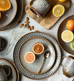 LUBIANA STONEWARE CERAMIKA / METEOR DESERT / Serwis obiadowy 72 elementy dla 24 osób / odcień piaskowo-niebieski