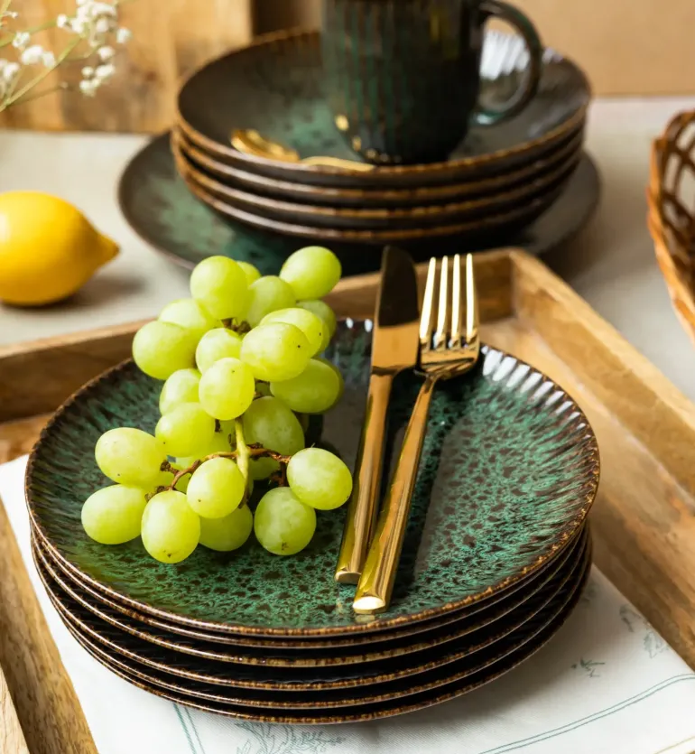 LUBIANA STONEWARE JADE ZIELONY / 12x Talerz obiadowy 27 cm / odcień zieleni