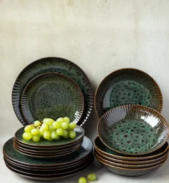 LUBIANA STONEWARE JADE ZIELONY OPK | Serwis obiadowy 24 elementy dla 8 osób | odcienie zieleni | ceramika
