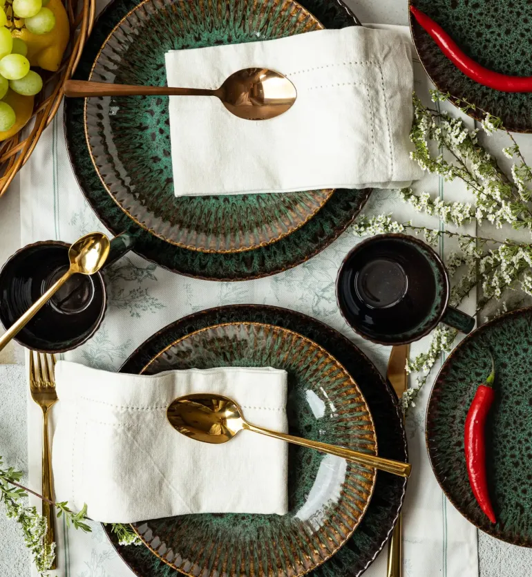 LUBIANA STONEWARE JADE ZIELONY OPK | Serwis obiadowy 24 elementy dla 8 osób | odcienie zieleni | ceramika