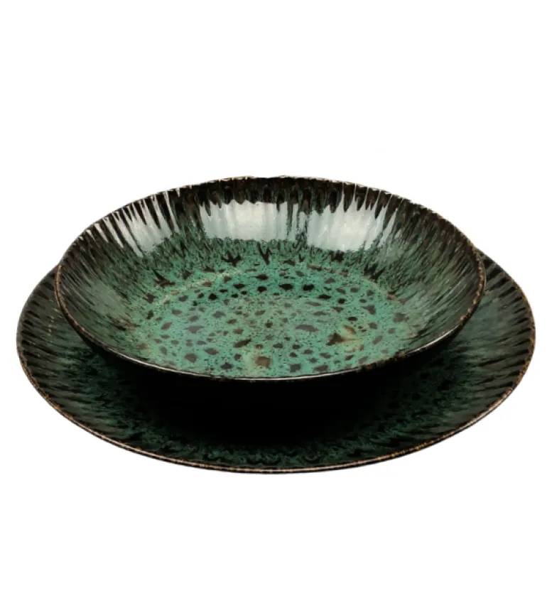 LUBIANA STONEWARE JADE ZIELONY / 6x Talerz głęboki 22 cm / odcień zieleni