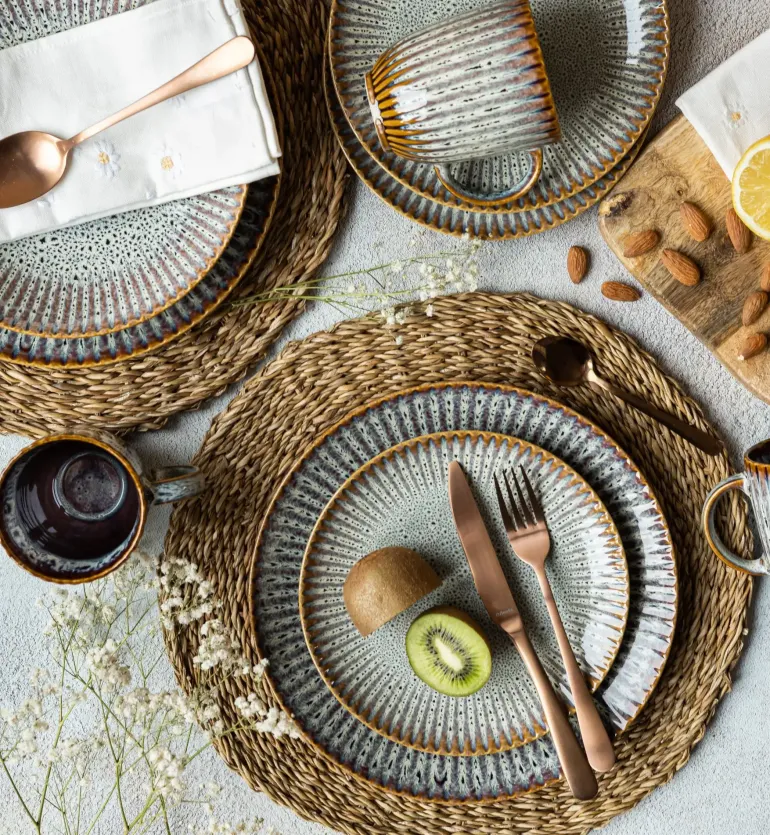 LUBIANA STONEWARE | METEOR DESERT 12 x Talerz deserowy 20,5 cm luz / odcień piaskowo - niebieski