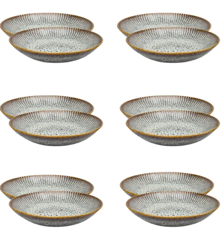 LUBIANA STONEWARE | METEOR DESERT / Talerz głęboki 22 cm x 12 SZT - luz / odcień piaskowo - niebieski