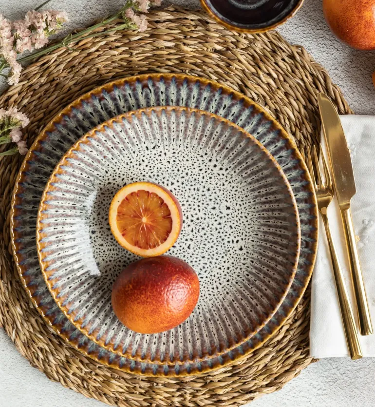 LUBIANA STONEWARE | METEOR DESERT / Talerz głęboki 22 cm x 12 SZT - luz / odcień piaskowo - niebieski