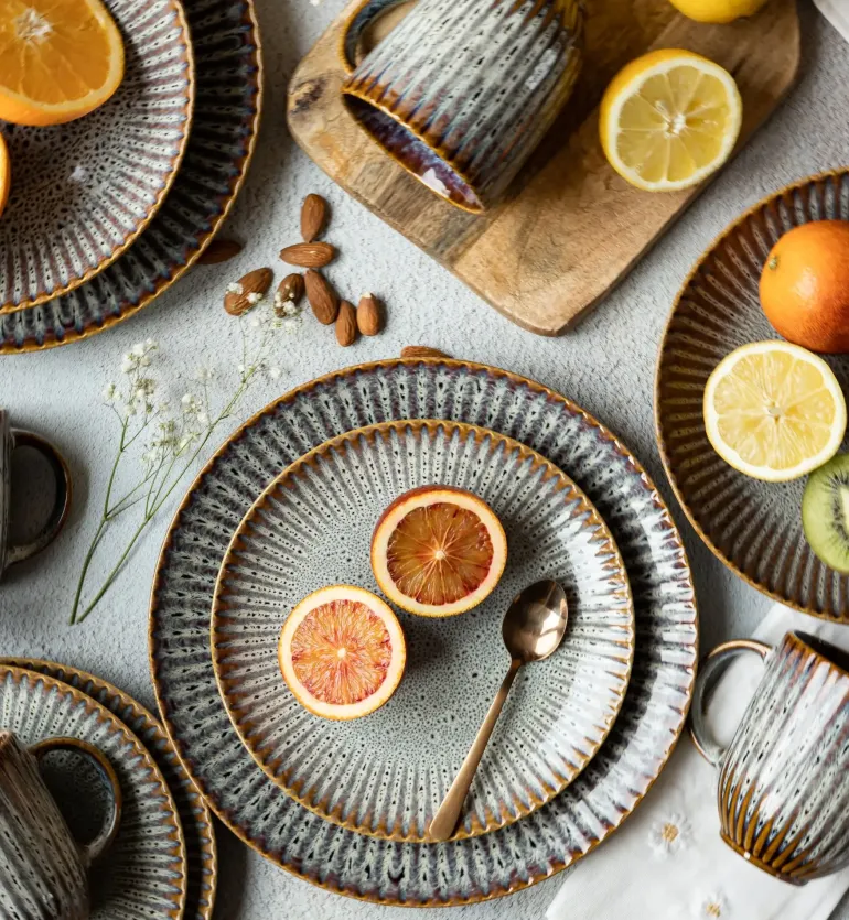 LUBIANA STONEWARE | METEOR DESERT 6 x Talerz deserowy 20,5 cm luz / odcień piaskowo - niebieski