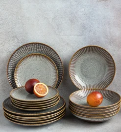 LUBIANA STONEWARE | METEOR DESERT 6 x Talerz deserowy 20,5 cm luz / odcień piaskowo - niebieski