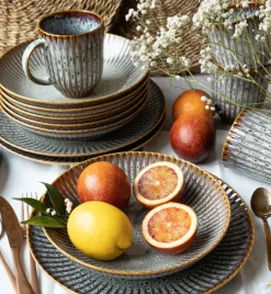 LUBIANA STONEWARE | METEOR DESERT / Talerz głęboki 22 cm x 6 SZT - luz / odcień piaskowo - niebieski