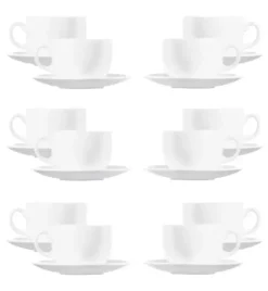 LUMINARC DIWALI WHITE Komplet 12 (2x6) filiżanek 220 ml ze spodkami 14 cm| biały | szkło hartowane