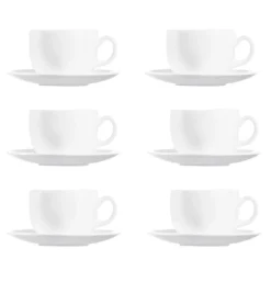 LUMINARC DIWALI WHITE Komplet 6 filiżanek 220 ml ze spodkami 14 cm| biały | szkło hartowane
