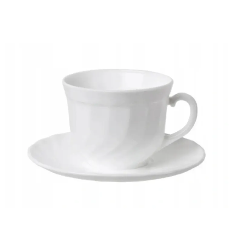 LUMINARC TRIANON Komplet 12 filiżanek 220 ml ze spodkami 14 cm| biały | szkło hartowane