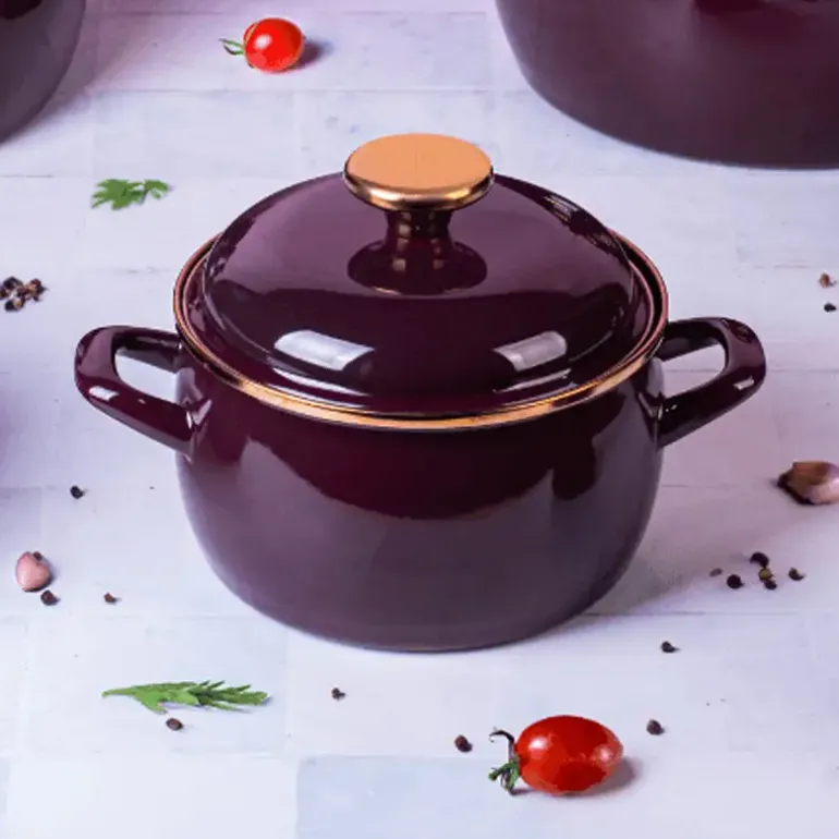 METALAC | BORDEAUX Garnek emaliowany z emaliowaną pokrywką, 16 cm 2.2L, bordowy