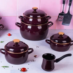 METALAC | BORDEAUX Garnek emaliowany z emaliowaną pokrywką, 16 cm 2.2L, bordowy