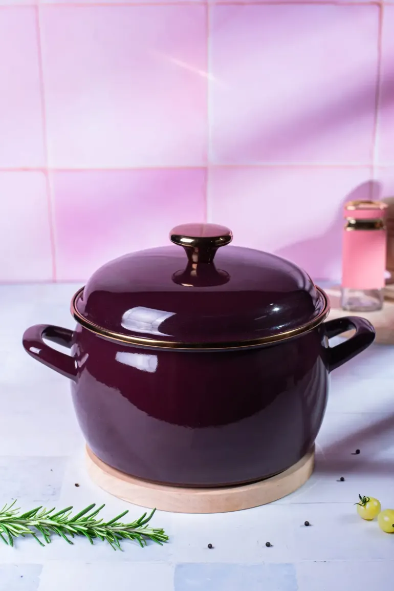 METALAC | BORDEAUX Garnek emaliowany z emaliowaną pokrywką, 20 cm 4.2L, bordowy