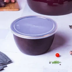 METALAC | BORDEAUX Pojemnik emaliowany z plastikową pokrywką 16 cm 1.7 L, bordowy