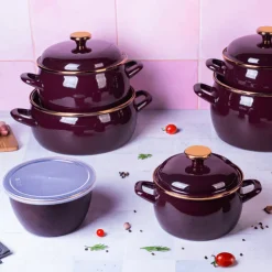 METALAC | BORDEAUX Pojemnik emaliowany z plastikową pokrywką 16 cm 1.7 L, bordowy