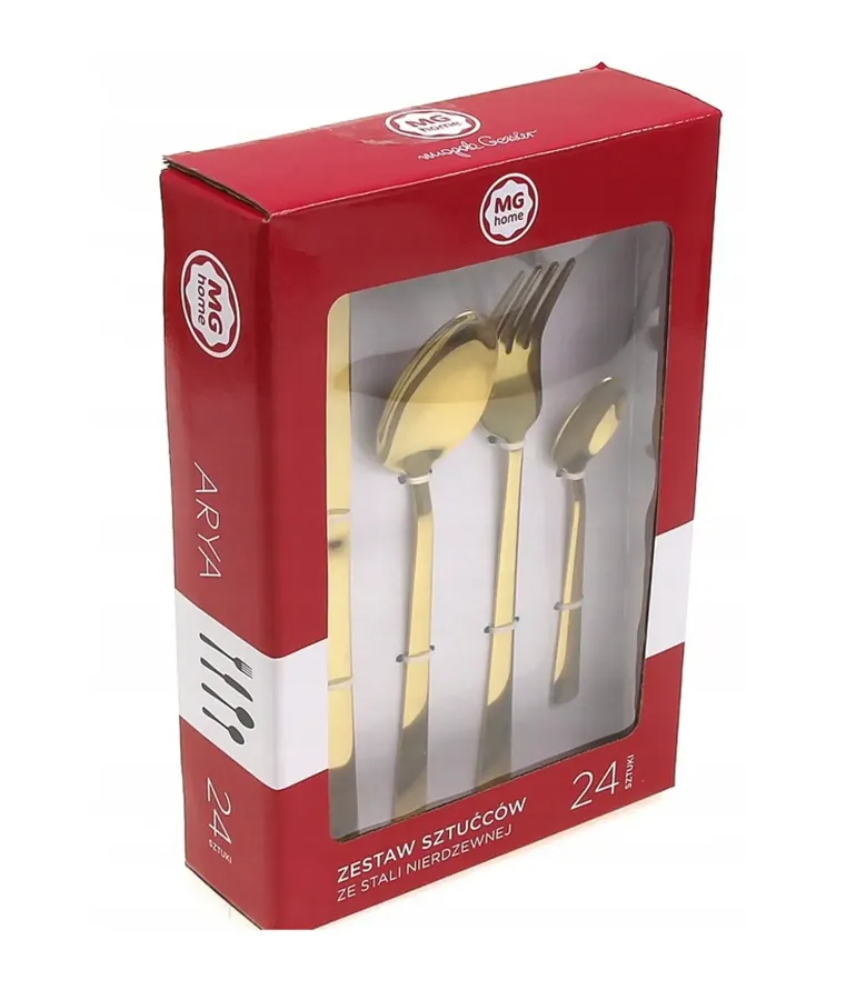 MG HOME | ARYA GOLD ZESTAW SZTUĆCE 24 EL 6 OS ZŁOTE STAL NIERDZEWNA