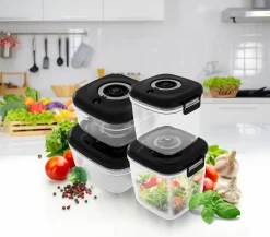 MG HOME CLEVER KITCHEN ZESTAW 4 POJEMNIKÓW HERMETYCZNYCH z pompką (CZARNE)