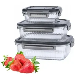 MG HOME | CUCINA Komplet 3 pojemników na żywność z pokrywkami / szkło borokrzemowe