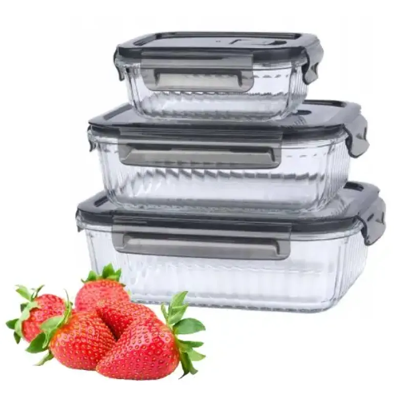 MG HOME | CUCINA Komplet 3 pojemników na żywność z pokrywkami / szkło borokrzemowe