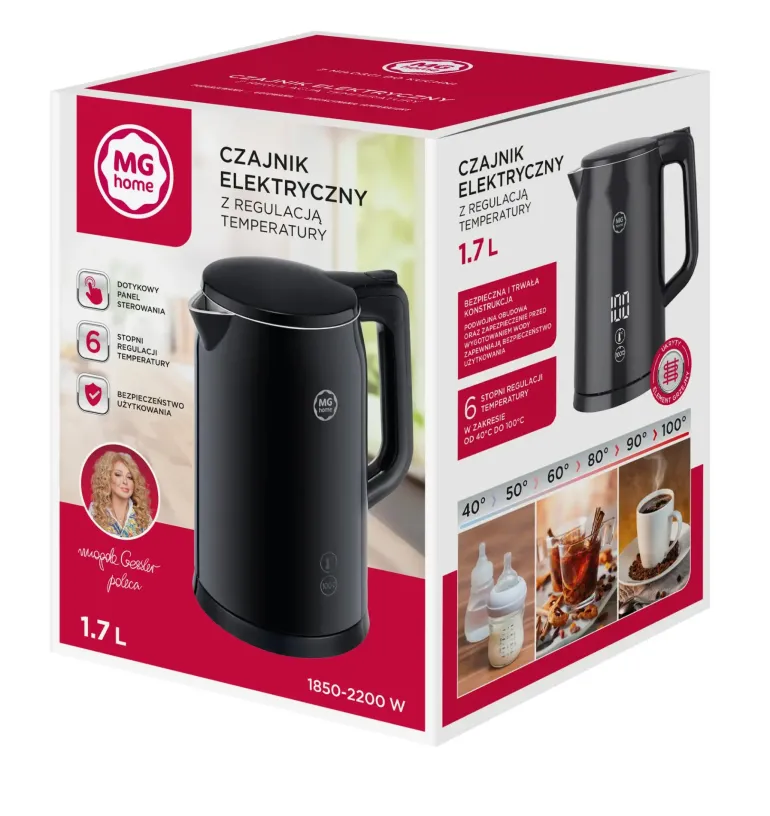 MG HOME Czajnik elektryczny 1,7 l z regulacją temperatury / stylowy / inteligentny / czarny