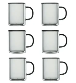 MG HOME | DECO | ZESTAW SZKLANEK DOUBLE WALL ZE SZKŁA BOROKRZEMOWEGO Z KOLOR. UCHEM 6x300ML - CZARNE